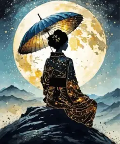 Silhouette Lonely Asian Lady Diamond Painting