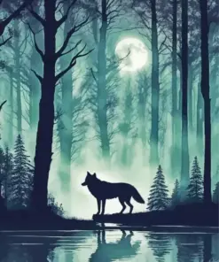 Silhouette Of A Wolf Forest Diamond Painting
