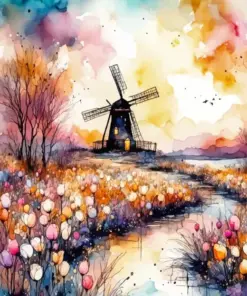 Silhouette Of Windmill Diamond Painting