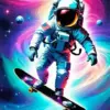 Skateboarding Astronaut Diamond Painting