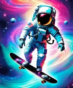 Skateboarding Astronaut Diamond Painting