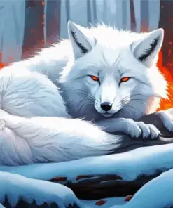 Sleeping White Fox Art Diamond Painting