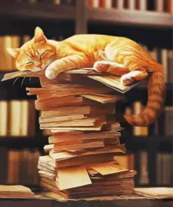 Sleepy Cat Bookshop Art Diamond Painting