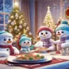 Snowman Family Having Dinner Diamond Painting