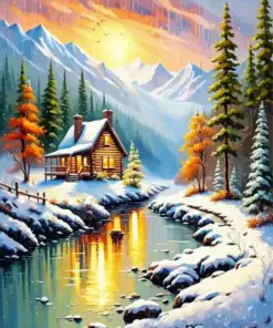 Snowy Cabin Art Diamond Painting