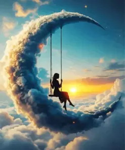 Sunset Silhouette Girl On Swing Diamond Painting