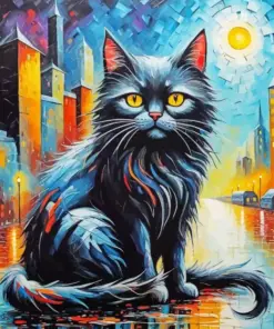 Whimsical Black Cat Art Diamond Painting