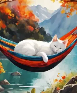 White Sleeping Cat Diamond Painting