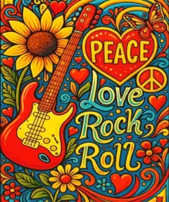 Peace Love rock Roll paint by number