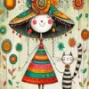 Whimsical Lady And Cat Diamond Painting