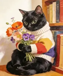 Cat And Flowers Diamond Painting