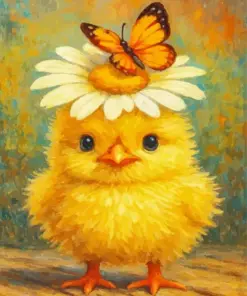 Cute Chick And Butterflies Diamond Painting
