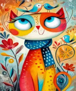 Whimsical Cat Art Diamond Painting